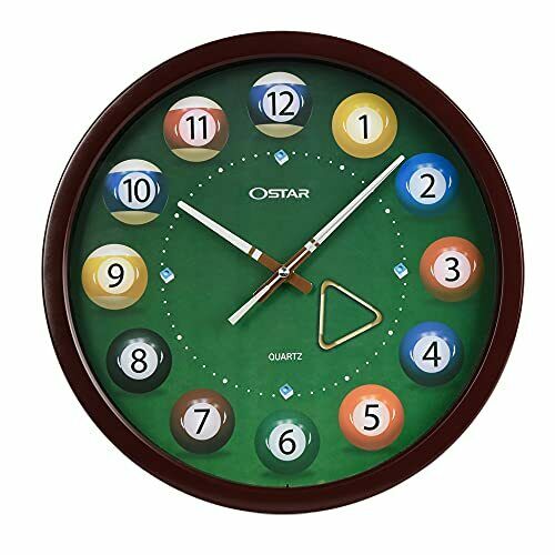 Big Large Pool Ball Wall Clock Battery Operated Non Ticking Quality Quartz 14"