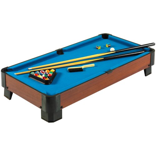 Hathaway Sharp Shooter 40-in Portable Table Top Pool Table Set with Cues, Balls, Racking Triangle – Blue Felt