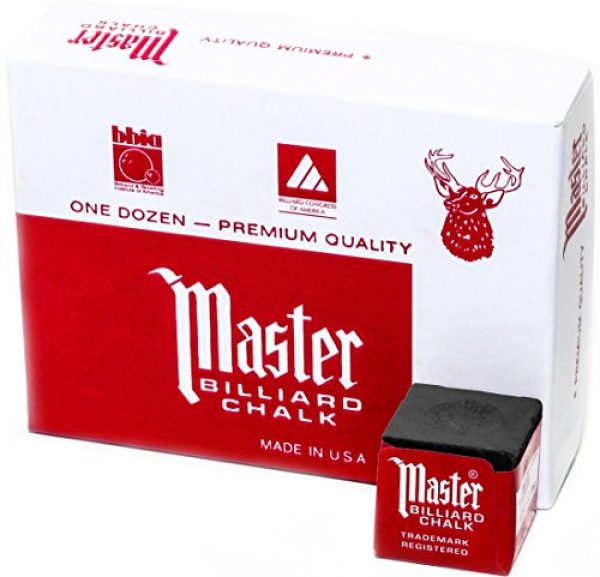 Master Billiard/Pool Cue Chalk Box, 12 Cubes, Black