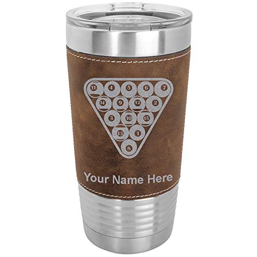20oz Vacuum Insulated Tumbler Mug, Billiard Balls, Personalized Engraving Included (Faux Leather, Rustic)