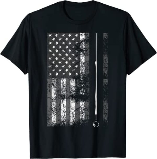 American Flag Billiard Stick Cute Table Game Funny USA Gift T-Shirt