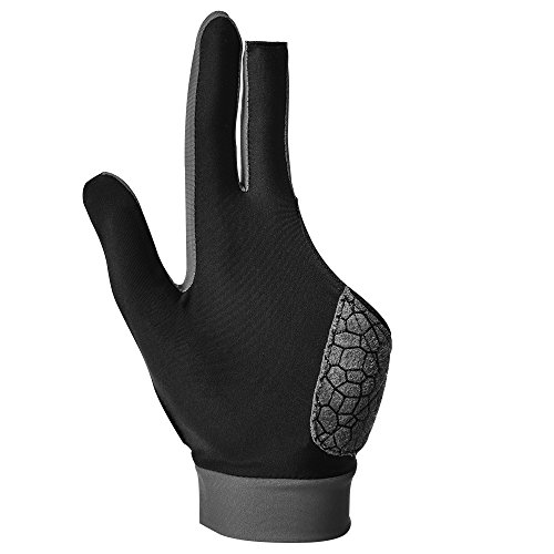 MIFULGOO Man Woman Elastic 3 Fingers Show Gloves for Billiard Shooters Carom Pool Snooker Cue Sport - Wear on The Right or Left Hand (Left/Silica-Gel Grey, M)