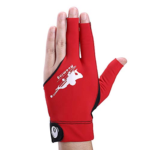 Quick-Dry Breathable Billiard Shooters Carom Pool Snooker Cue Sport Glove Fits on Left Hand (Red-Left Hand, L/XL)