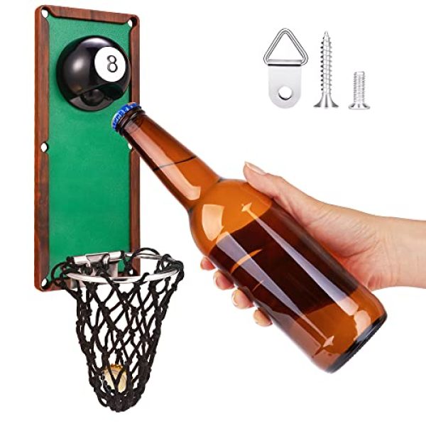 Wall Mounted Bottle Opener Magnet Billiard Ball Bottle Opener with Cap Catcher Collector, Cool Beer Gifts for Men Dad, Automatic Personalized Beer Bottle Opener Funny Gifts for Men Dad